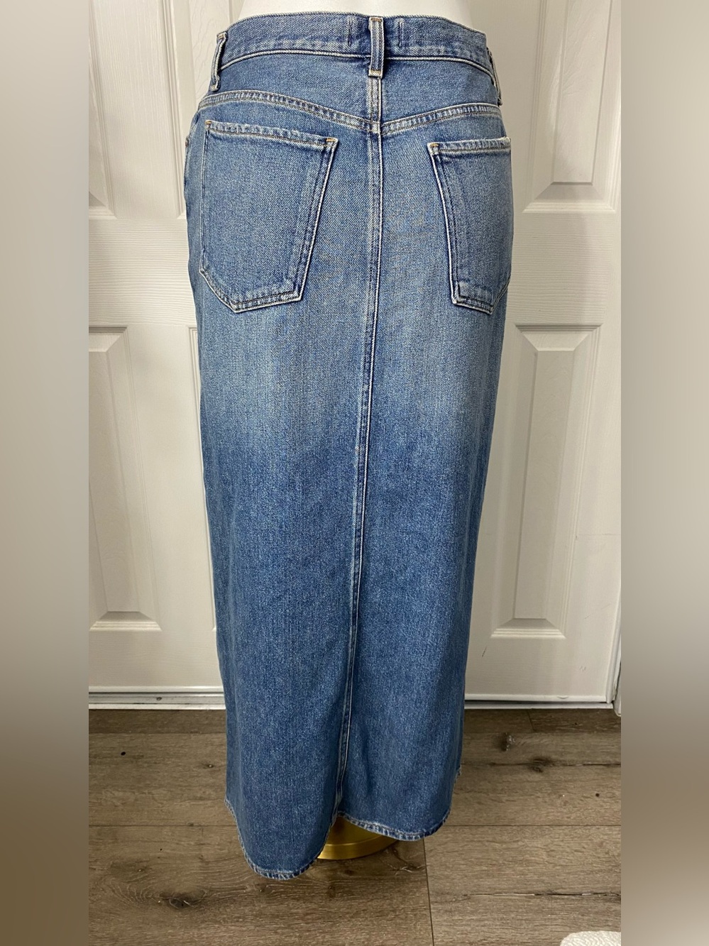 Agolde Light Blue Straight-Leg Denim Skirt with Center Slit - Picture 4 of 11